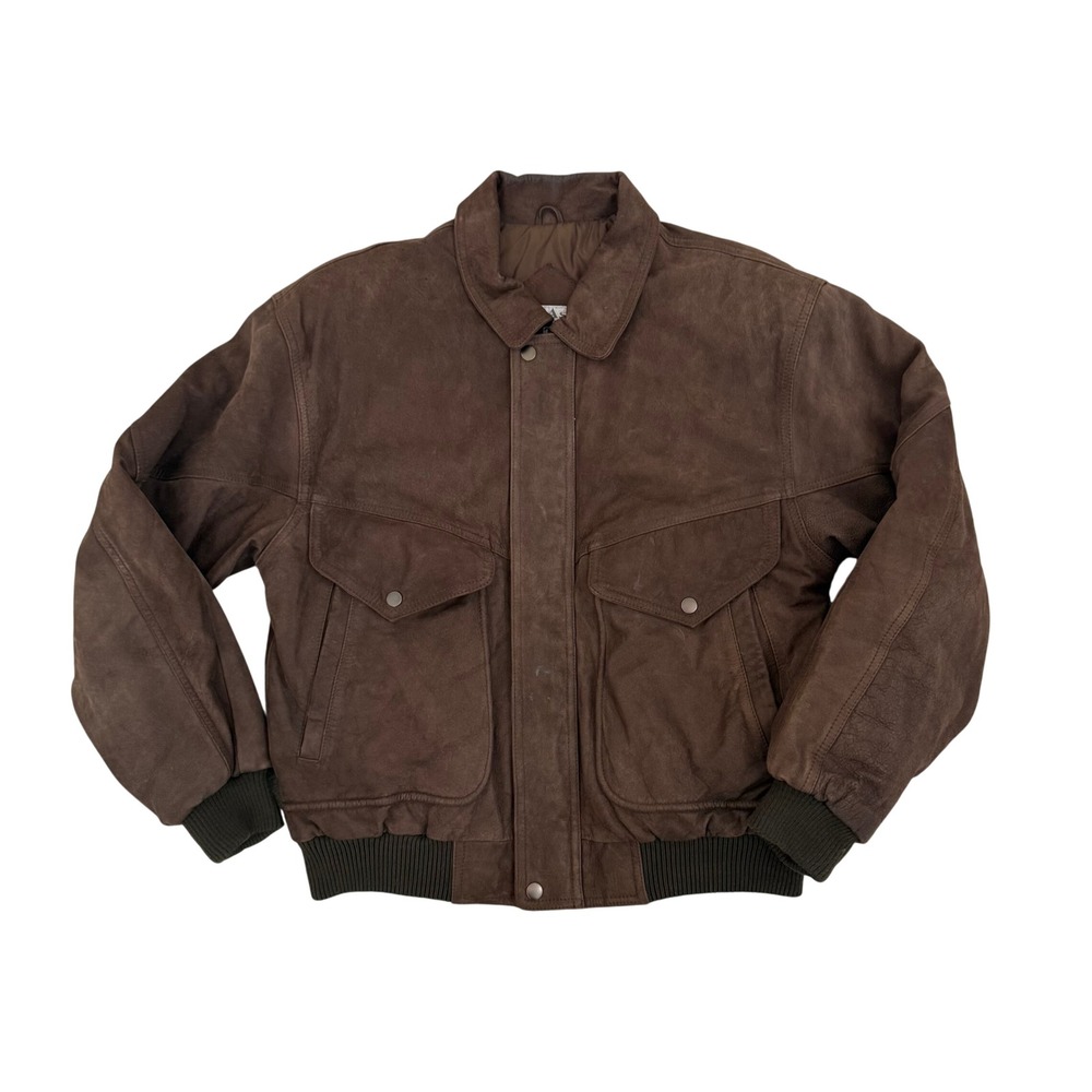 Ash Creek Trading Mens Brown Suede Leather Bomber Jacket Vintage Size Medium